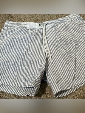 J. Crew Blue and White Seersucker Drawstring Swim Shorts Size XL